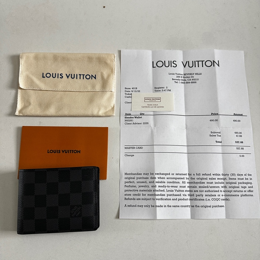 Authentic Louis Vuitton Mens Black Checkered Slender Wallet